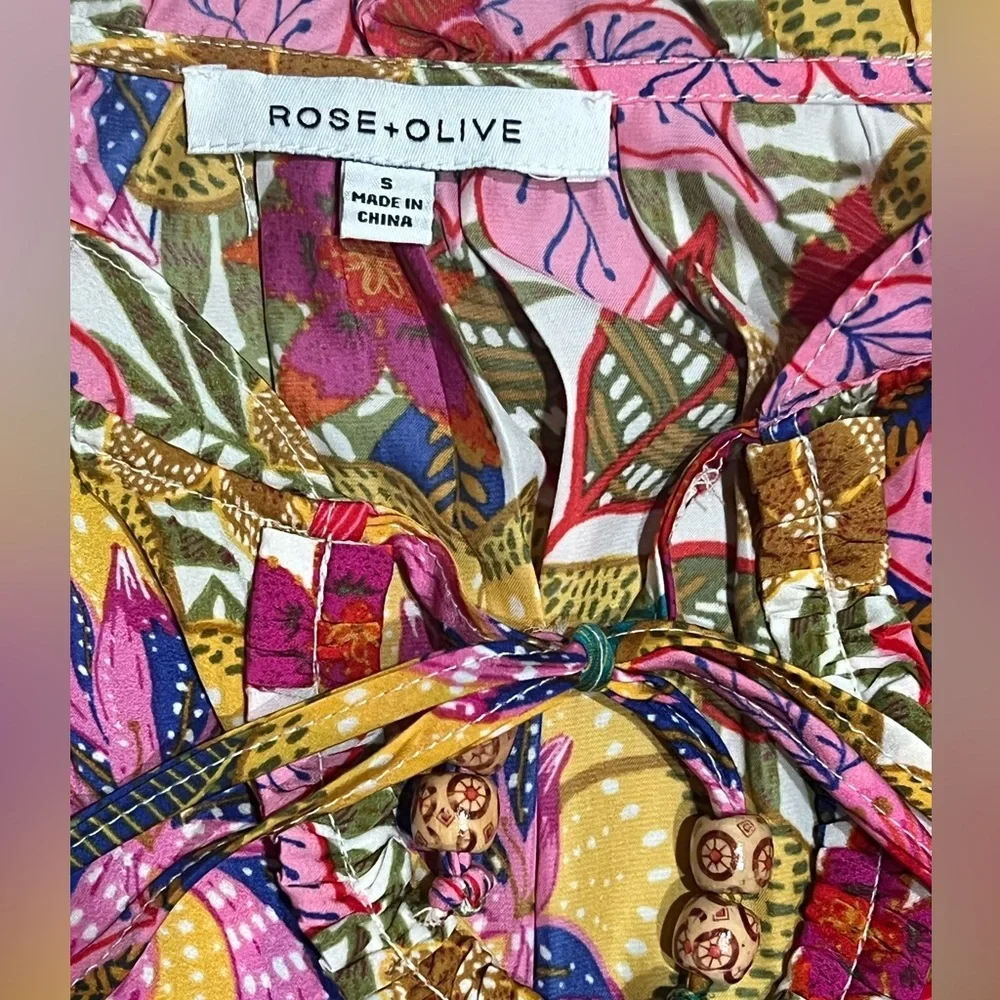 Rose & Olive Colorful Floral Blouse Top Small - Picture 2 of 3